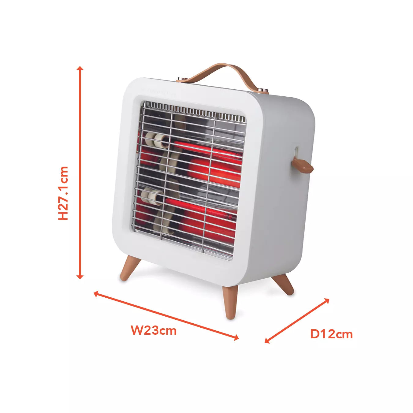 Warmlite WL42016 infrared desk heater dimensions diagram - H27.1 x W23 x D12cm