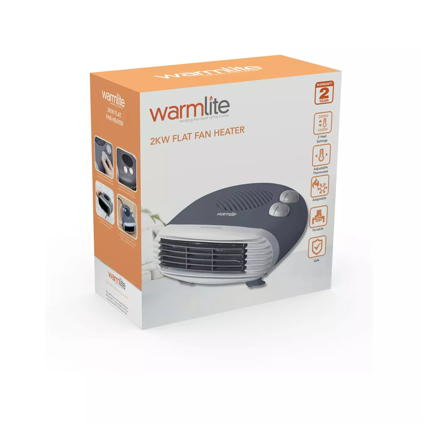 Warmlite WL44004DT flat fan heater dark titanium retail packaging box