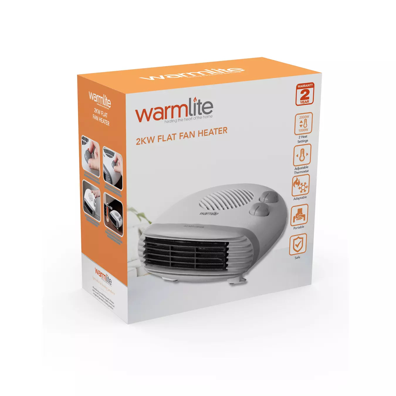 Warmlite WL44004 flat fan heater retail packaging box
