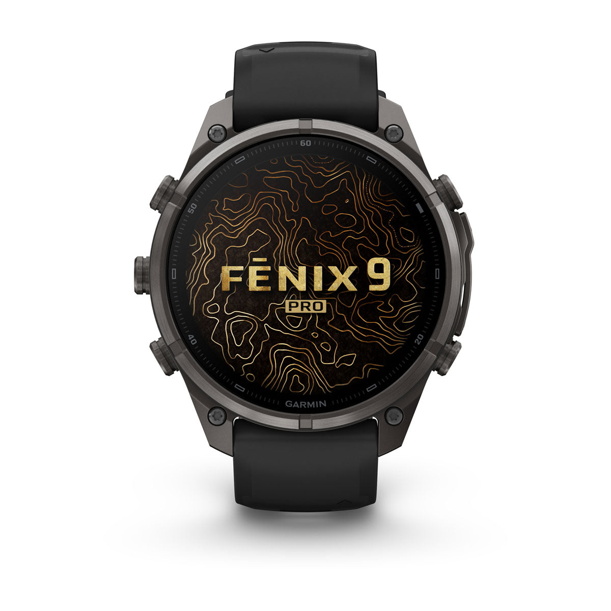 Garmin fenix 9 Pro inReach 47mm AMOLED Sapphire GPS Smartwatch - front view, screen on
