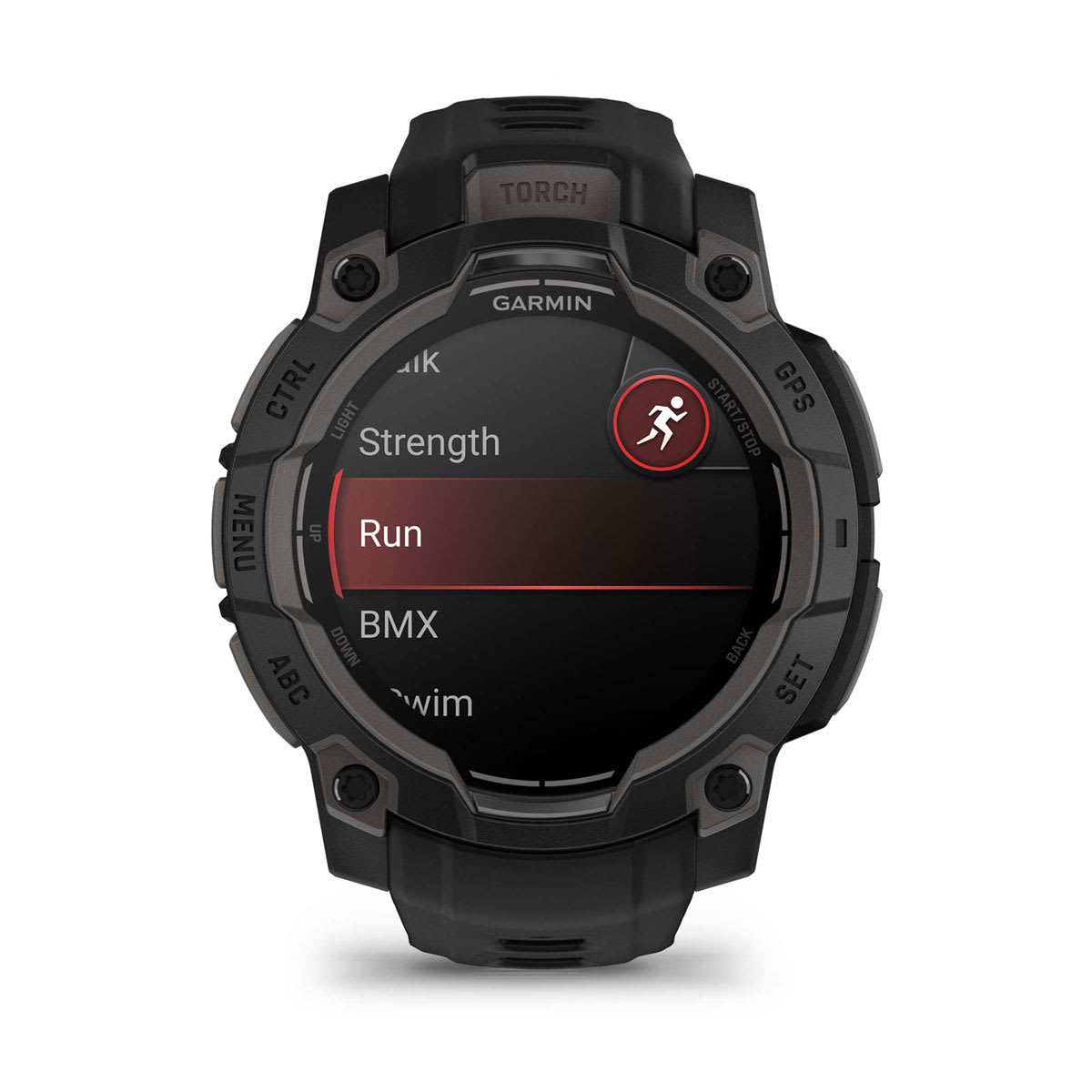 Garmin Instinct 3 45mm AMOLED Rugged GPS Smartwatch - front view, screen on