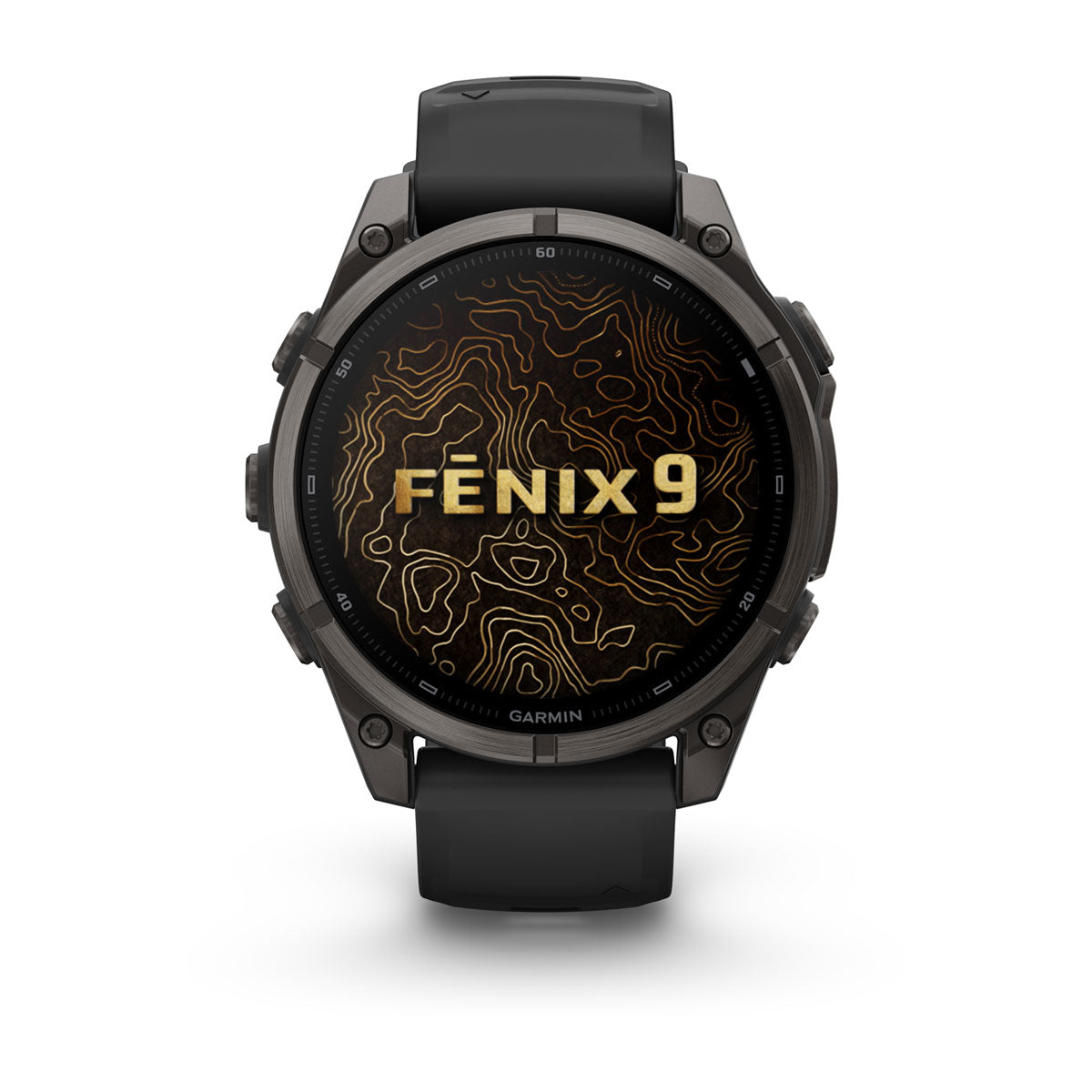 Garmin fenix 9 47mm AMOLED Sapphire GPS Smartwatch - front view, screen on
