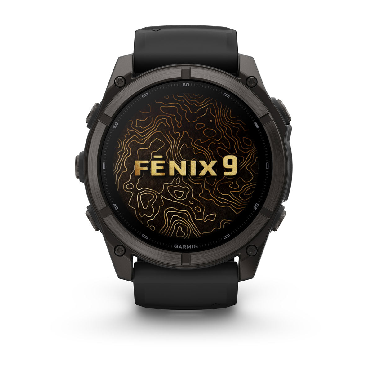 Garmin fenix 9 51mm AMOLED Sapphire GPS Smartwatch - front view, screen on