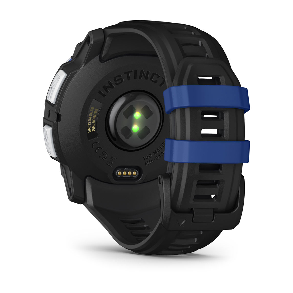 Garmin Instinct 3 50mm Solar Rugged GPS Smartwatch - back view, heart-rate sensor