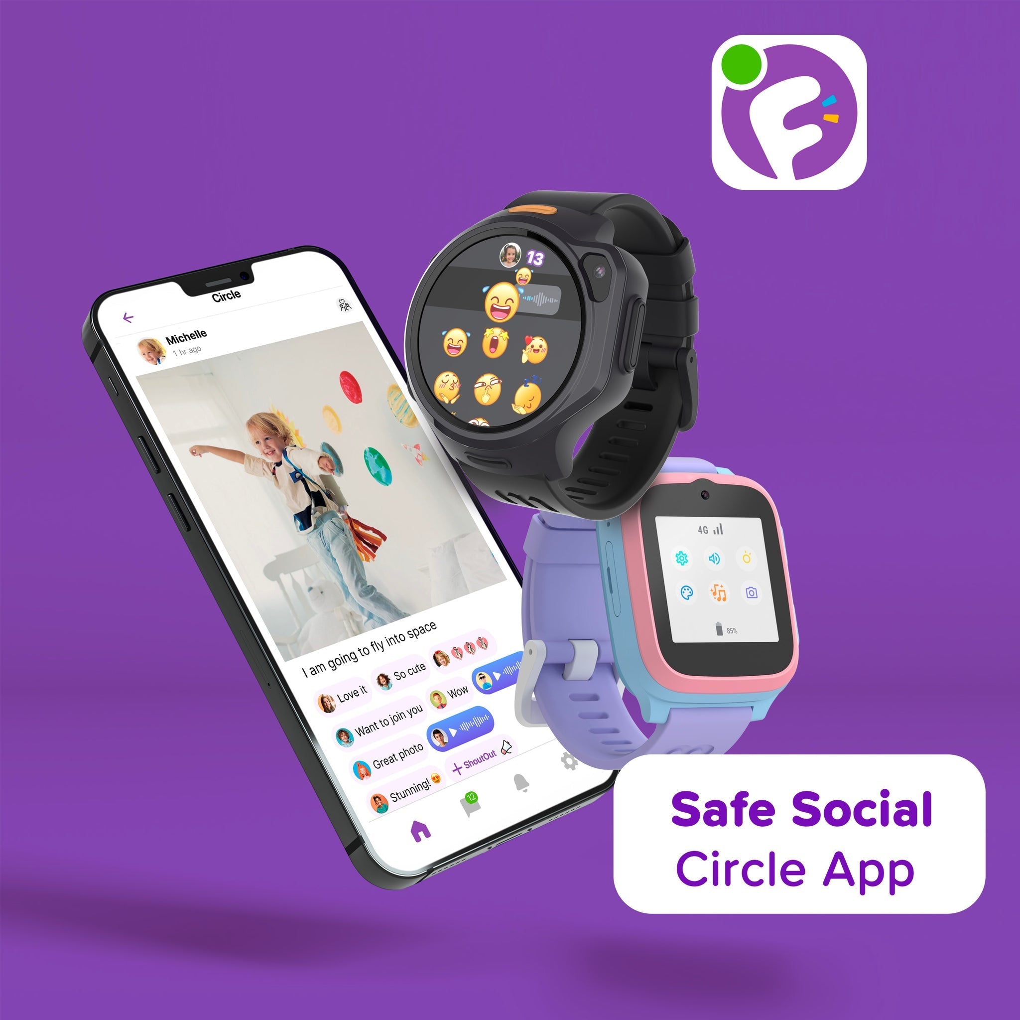 myFirst Fone S3 - 4G Kids Smart Watch with 1.4" Round AMOLED & GPS - Space Blue (APAC/EU) | 256-KW1401SA-SB02