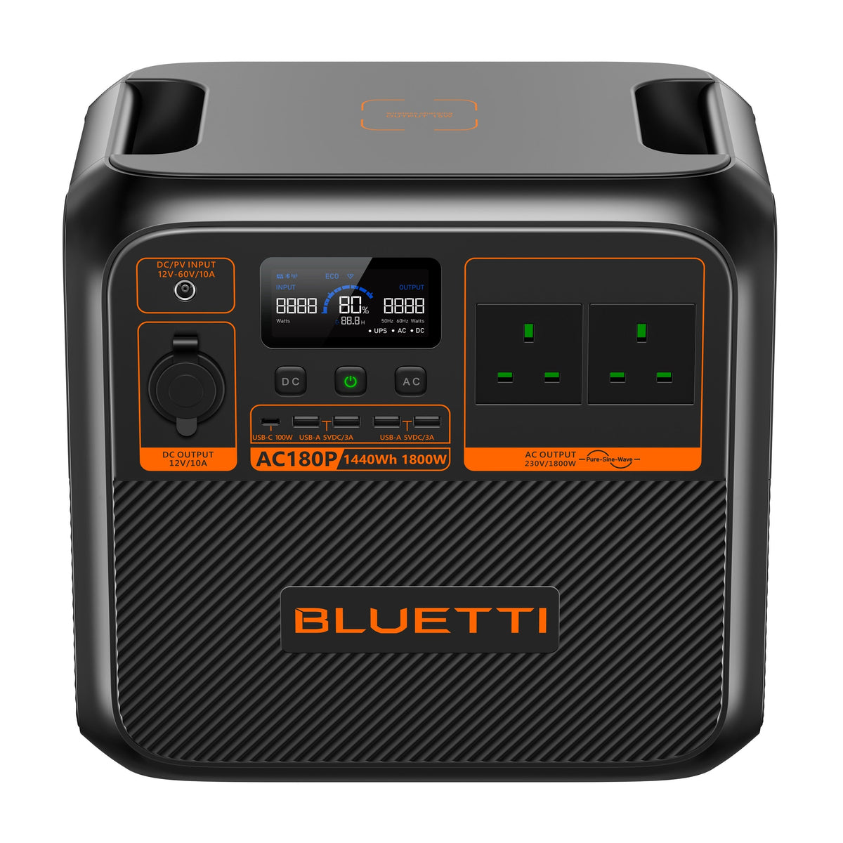 BLUETTI AC180P 1,440Wh 1,800W Portable Power Station - angled view from above