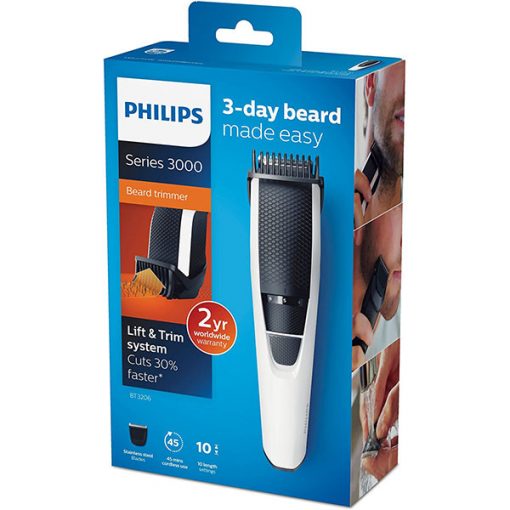Philips  BT3206/13 Beard & Stubble Trimmer for Men, Series 3000, 10 Length Settings, Self-Sharpening Blades. ds