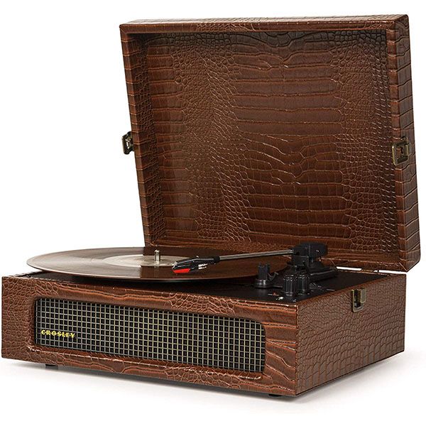 Crosley CR8017B-BR4 Voyager Portable Turntable with Bluetooth Receiver and Built-in Speakers – Brown Croc