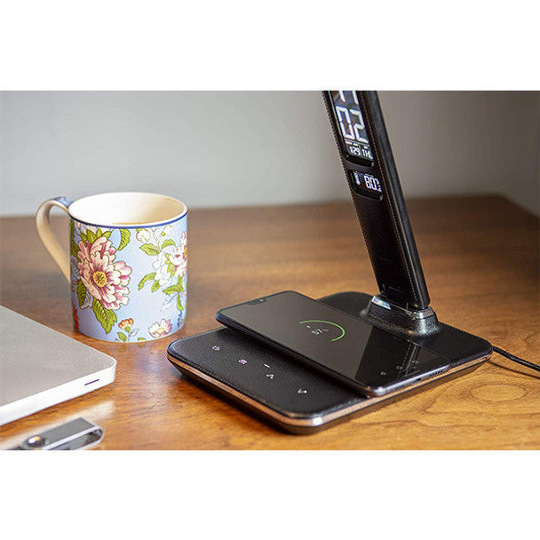 Groov-e GVWC04BK ARES LED Desk Lamp with Wireless Charging Pad & Clock - Black